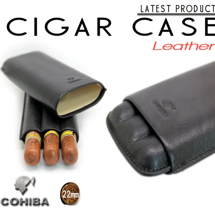 

Cohiba Black Leather humidors cigar case tube hold 3 cigars portable Hunidor Travel Cigar Accessoirs