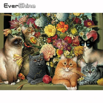 

Evershine Diamond Painting Beads Cat Diamond Mosaic Flower Diamond Embroidery Crystal Full Round Drill Diamond Embroidery Decor