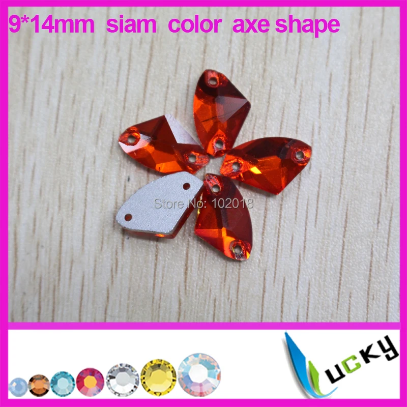 

Free shipping 108pcs Highest quality Flat back sew on rhinestones 9*14mm Axe shape sun color Strass crystal beads for Sewing