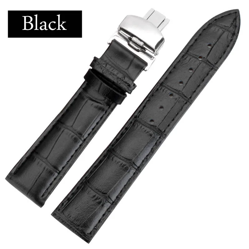 BUMVOR 18 24mm Women Men Watch Band Strap Butterfly Pattern Deployant Clasp Buckle+Genuine