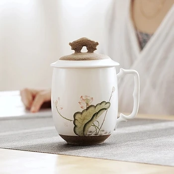 

Hand painted ceramic cup office Cup large capacity glass cup with lid cup meeting personal Mug