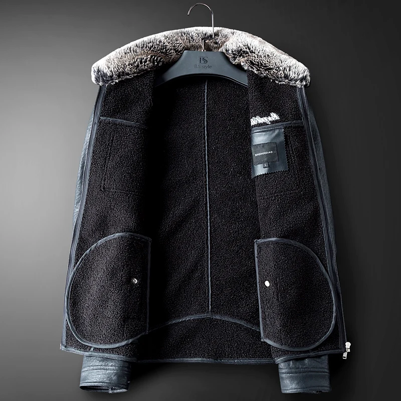 KENNTRICE Высокое качество классический теплый воротник из искусственного меха Мужская Зимняя Толстая вышивка кожаная куртка шуба для мужчин размера плюс 4XL