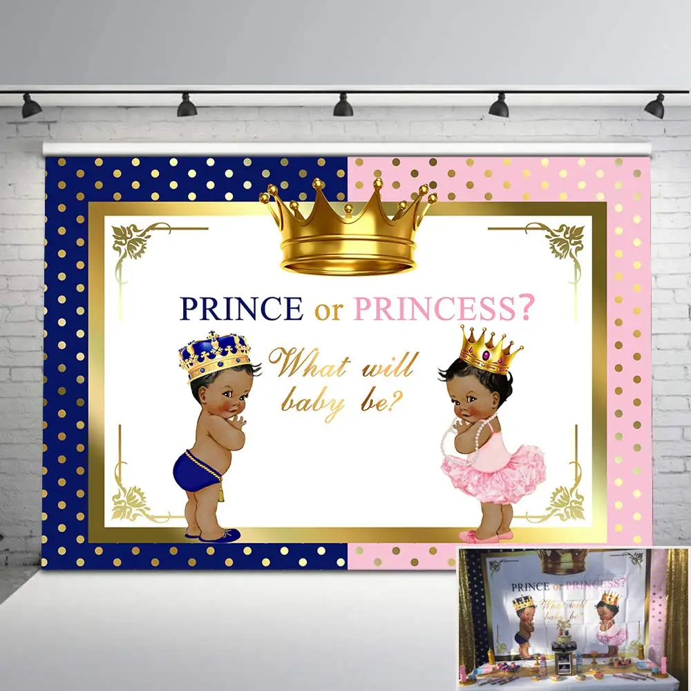 

NeoBack Royal Gender Reveal Party Backdrop Pink or Blue Crown Backdrops for Baby Shower Boy or Girl Photo Background Banner