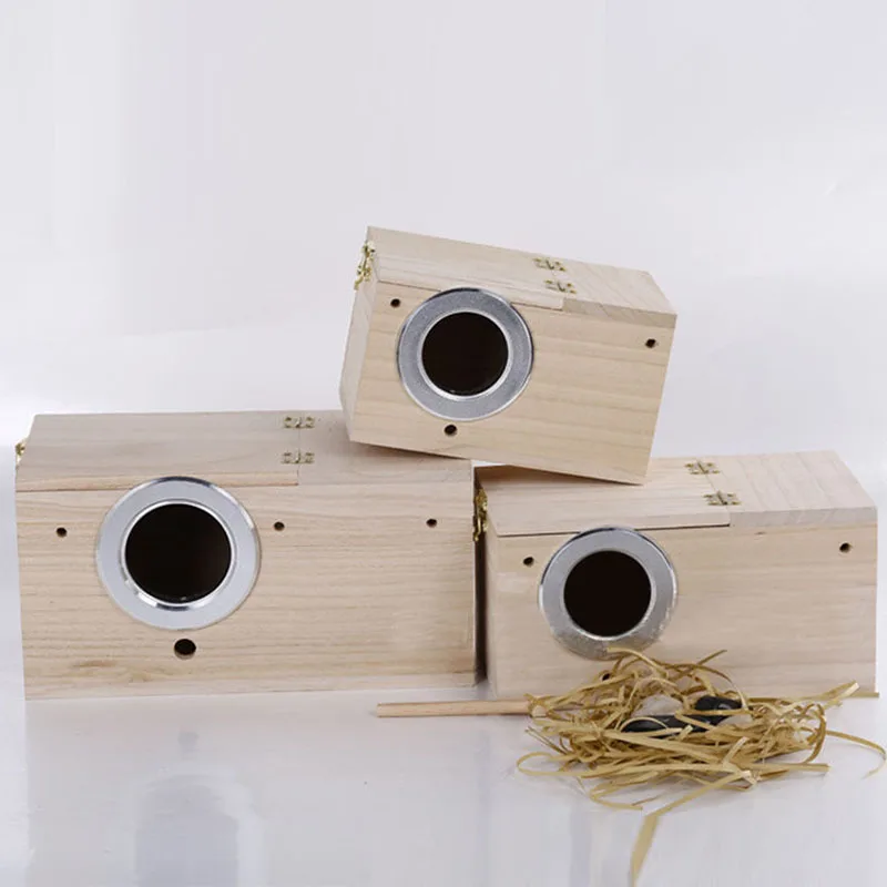 1pc Solid Wooden Nest Box Nesting Boxes 4 Sizes Pratical For Small Birds Budgies Finches