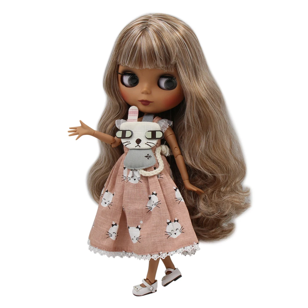 

ICY factory blyth doll dark skin joint body new matte brown mixed color curls hair without bangs DIY sd gift toy