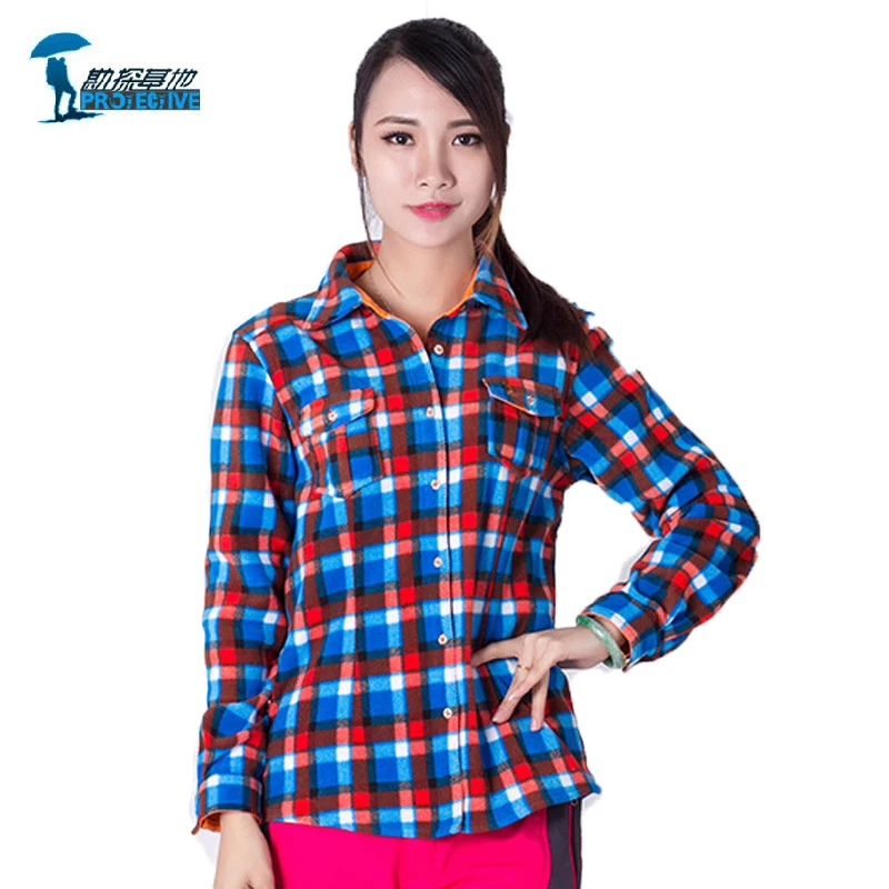 

2016 Long-sleeved Plaid Shirt Female Cycling Camping Fishing Tourism Hiking Shirt Breathable Woman Outdoor Sport Shirt