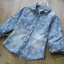 Джинсовая рубашка для маленьких девочек; Джинсовая блузка для девочек; детские мягкие джинсовые рубашки с длинными рукавами