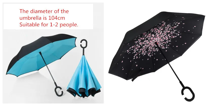 17.Folding Reverse Umbrella Double Layer Inverted Windproof Car rain Women men kids Umbrellas C-Hook Hands sun parasol