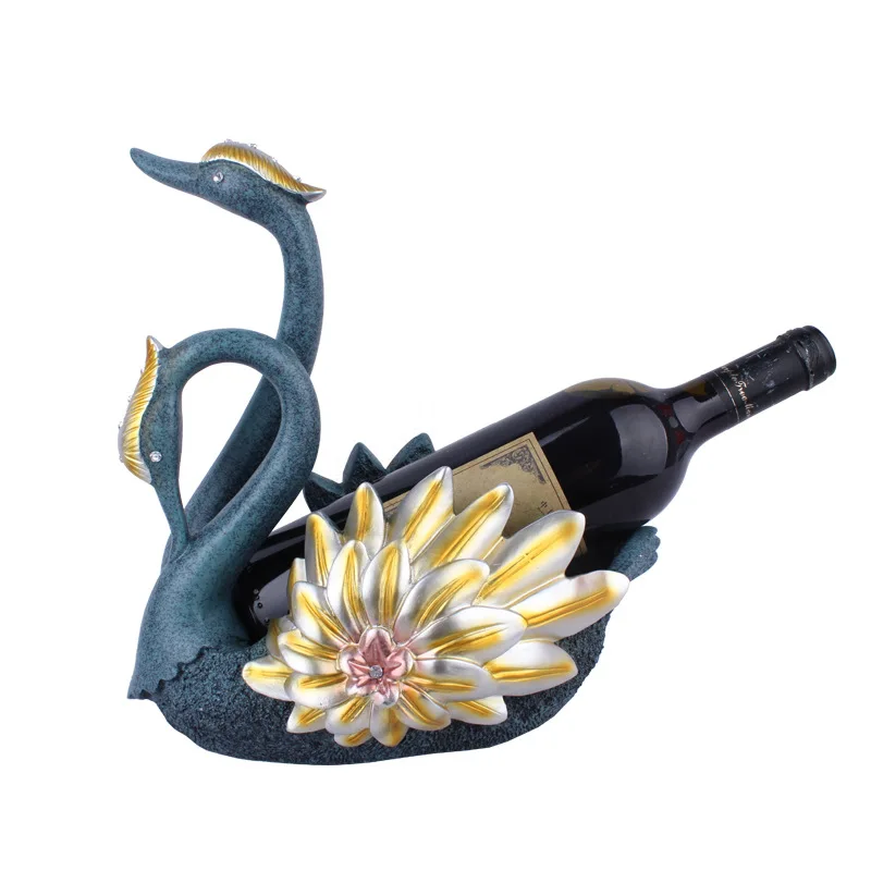 

Europe Resin Couple Swan Wine Rack Crafts Ornaments Creative Blue Swan Wine Holder Figurines Home Kitchen Bar Cabinet Decor Gift