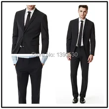 Высокое качество, шерсть, темно-серый цвет, с отворотами, с одним отверстием, две пуговицы, два предмета, модные костюмы для мужчин