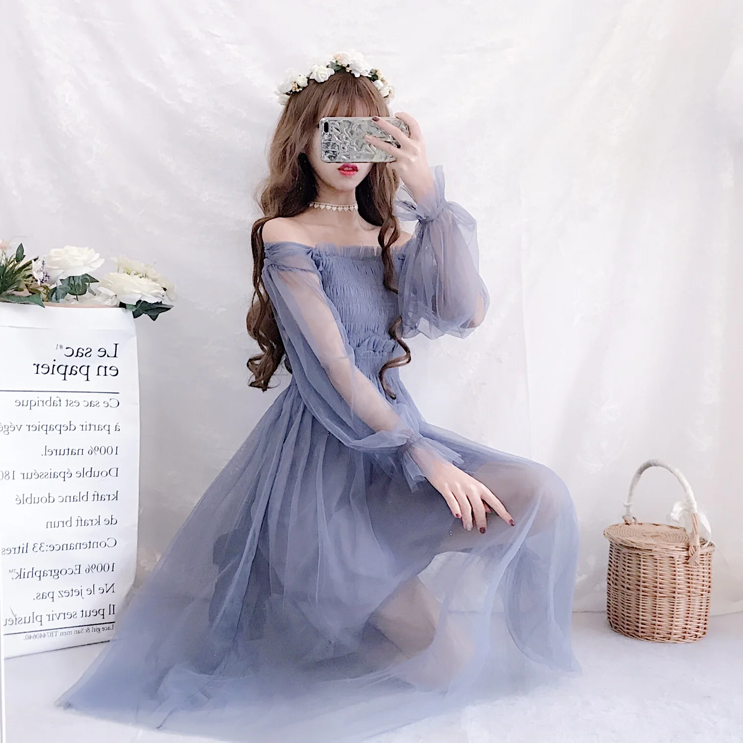 Милый женский комплект из 2 предметов: однотонное платье пряжи до середины икры +