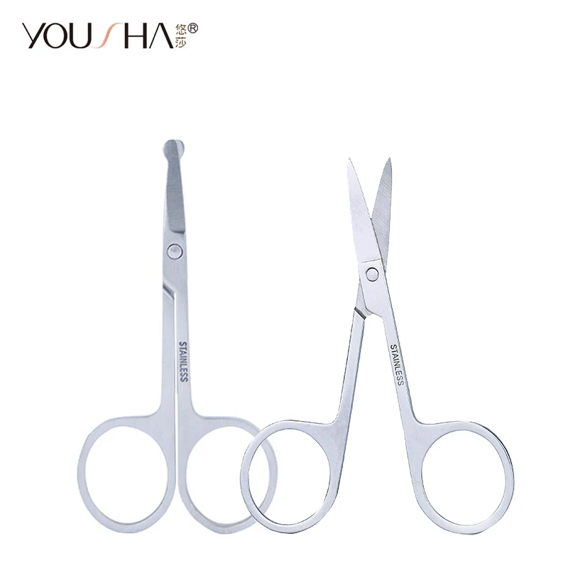 

YOUSHA 2pcs Nose Scissor Makeup Scissors Rounded Curved Tip Stainless Steel Small Shears for Face Hair Moustache Beard Trimming