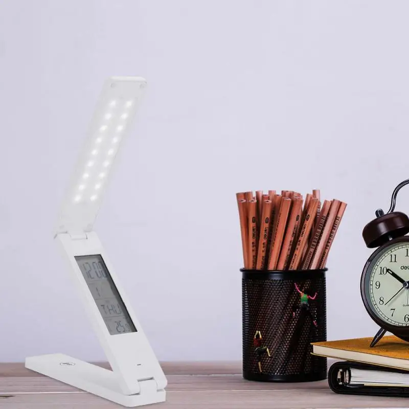 

USB Rechargeable Folding Table Lamp Modern Business LED Touch Table Light Reading Desk Lamp with Clock Date Teperature Display