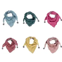 Треугольные шарфы для маленьких мальчиков и девочек, осенне-зимняя шаль из хлопка с меховым шаром, шейный платок