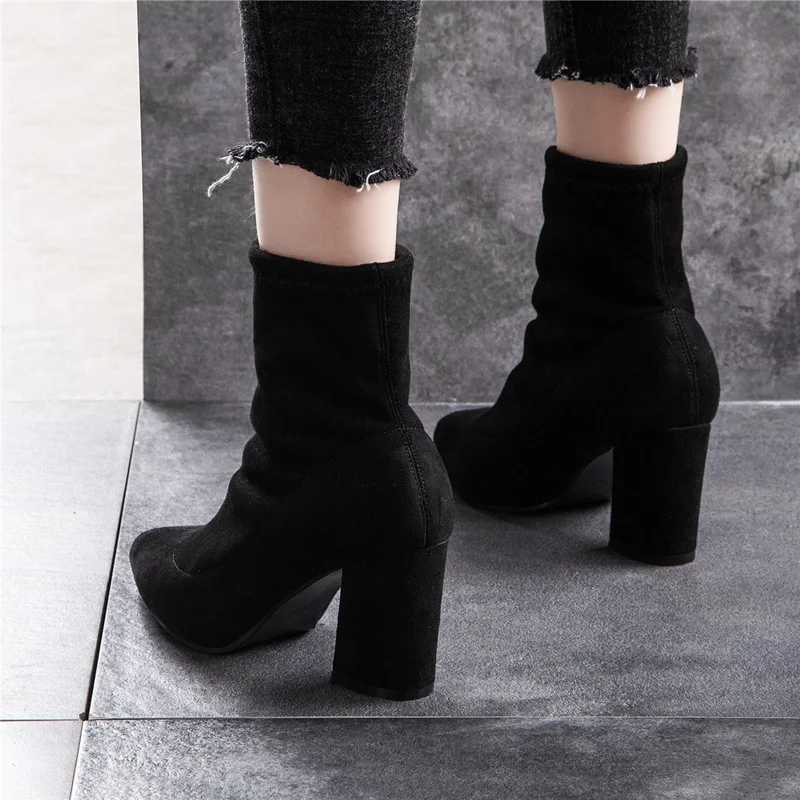 

2018 Women's Shoes, Springy Half-boots, Socks, High-heeled Women's Boots, Autumn and Winter Heels, Short Boots, Martin Boots