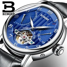 2017 NEW men’s watch luxury brand BINGER business sapphire Water Resistant leather strap Mechanical Wristwatches B-1172-3