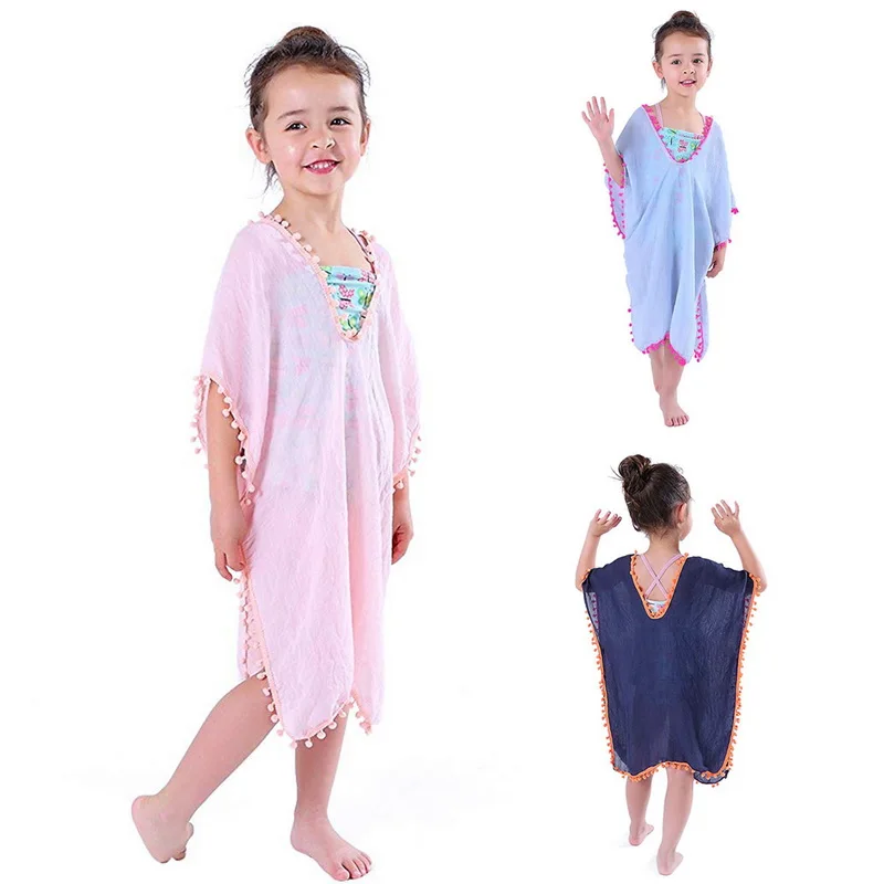 Vertvie Baby Girls Swim Dresses Kids Beach Cover-Ups Tassel Hook Flower Fringe Sundress Child Summer Swimwear Cover Up