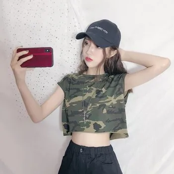 

NEW Summer Women Sleeveless Camouflage Loose Casual Ladies T Shirt Tops Summer Short Out T-Shirt Tops Gray Army Green