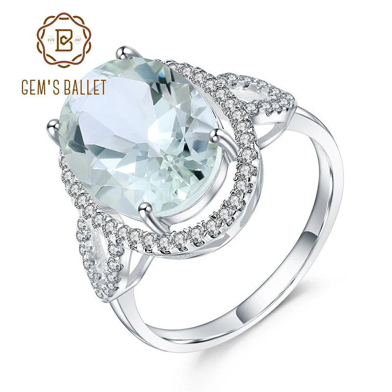 

GEM'S BALLET Luxury 5.57Ct Oval Natural Green Amethyst Gemstone Rings 925 Sterling Silver Wedding Ring For Women Fine Jewelry