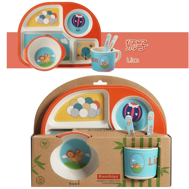 Детская посуда, детская бамбуковая посуда, набор обеденных тарелок для еды, посуда и тарелки, наборы тарелок, наборы посуды - Цвет: Lion