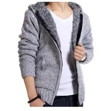 2018 Mens Winter And Autumn Thick Sweater Coats Plus Velvet Hooded Knit Cardigan Jackets Male Warm Slim Sweater Outwear K525