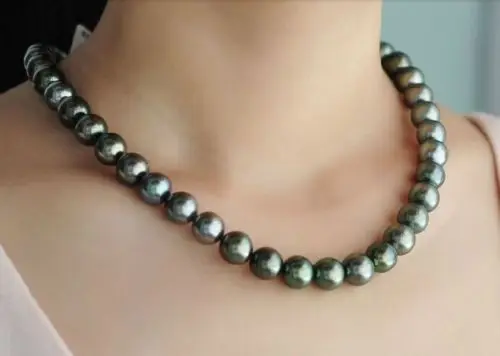 

Free Shipping >>RARE AAA+ 10-11MM TAHITIAN NATURAL BLACK PEARL NECKLACE 18" 925 Silver clasp