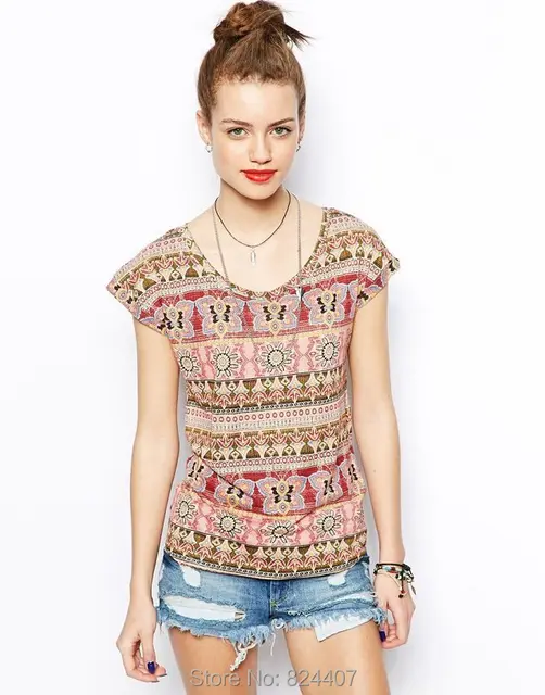 Indian Style Women T Shirt / T Shirt / TShirt / Tops Tees Tribal Print ...