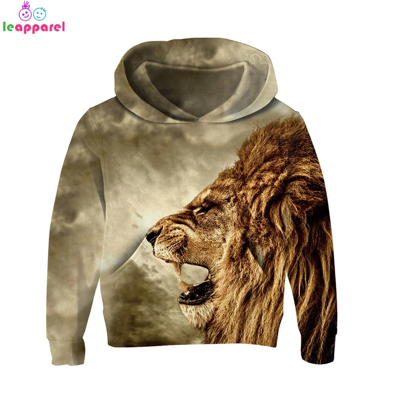 

Girls Boys Hoodies Sweatshirts 2019 New Fashion Autumn Long Sleeve Hooded Coat Pullover Hoody Tops 3D Lion Kids Clothes 3T~13T