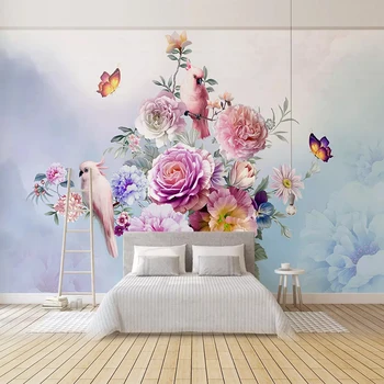 

Custom 3D Photo Wallpaper Bedroom Living Room Sofa TV Background Wall Painting Hand Painted Butterfly Flower Bird Pastoral Mural