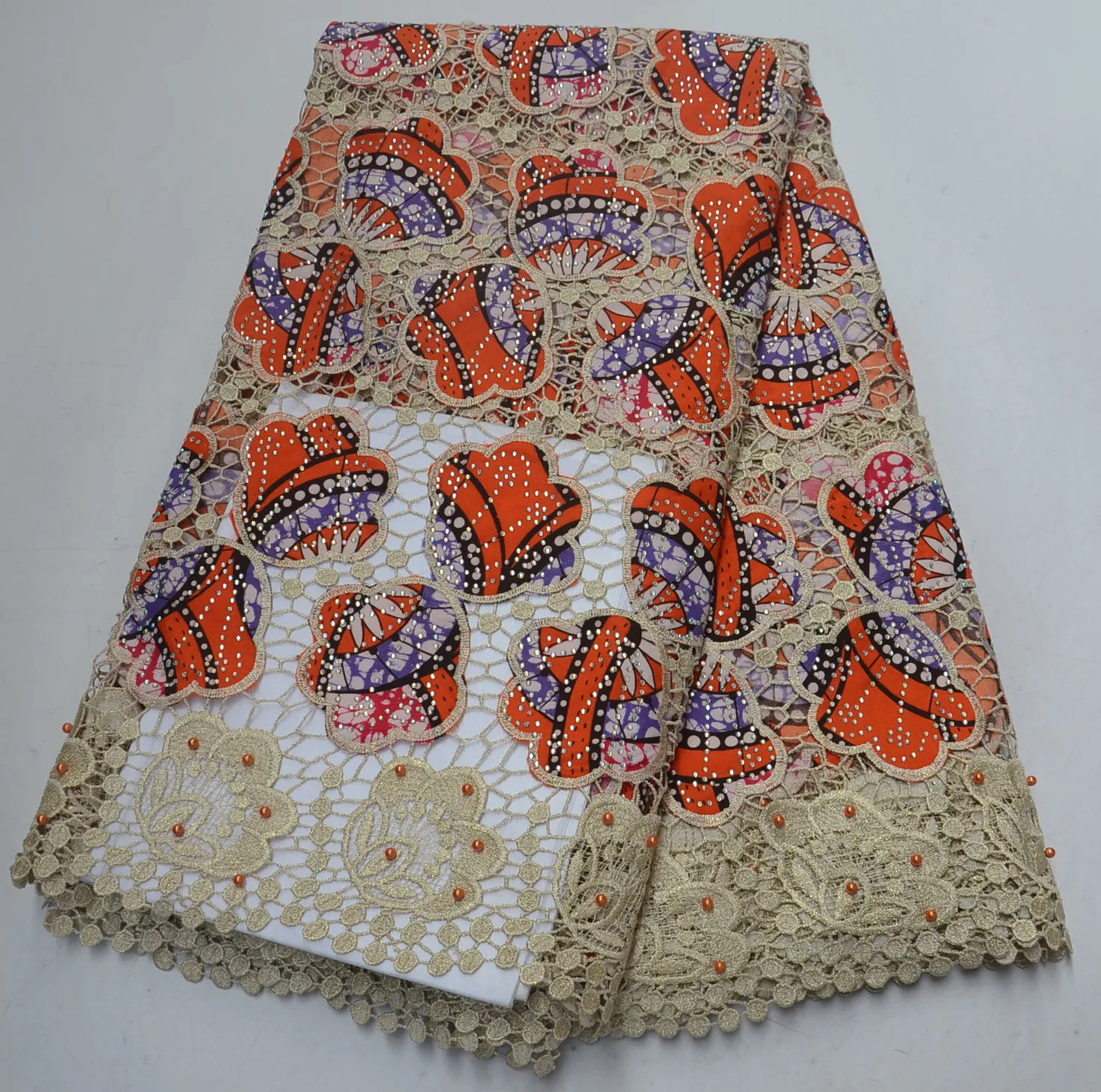 

High Quality African Wax Lace Fabric Hot Sales African Wax Lace Fabric With Embroidery Cord Wax Fabric For Party