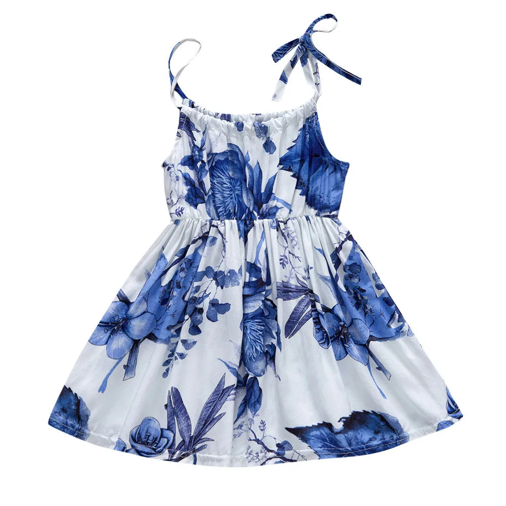 

New Flower Kid Baby Girls Sleeveless Floral Printing Sling Dress Outfits Clothes 2 3 4 5 6 7 Years Drop Shipping