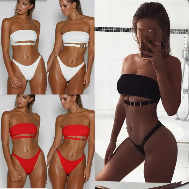 Cheap Bikinis 2019 Mujer Swimwear Women Metal Buckle Ladies Split Swimsuit Sexy Solid Color Bandage Bikini Trajes De Mujer Cheap Bikinis 2019 Mujer Swimwear Women Metal Buckle Ladies Split Swimsuit Sexy Solid Color Bandage Bikini Trajes De Mujer
