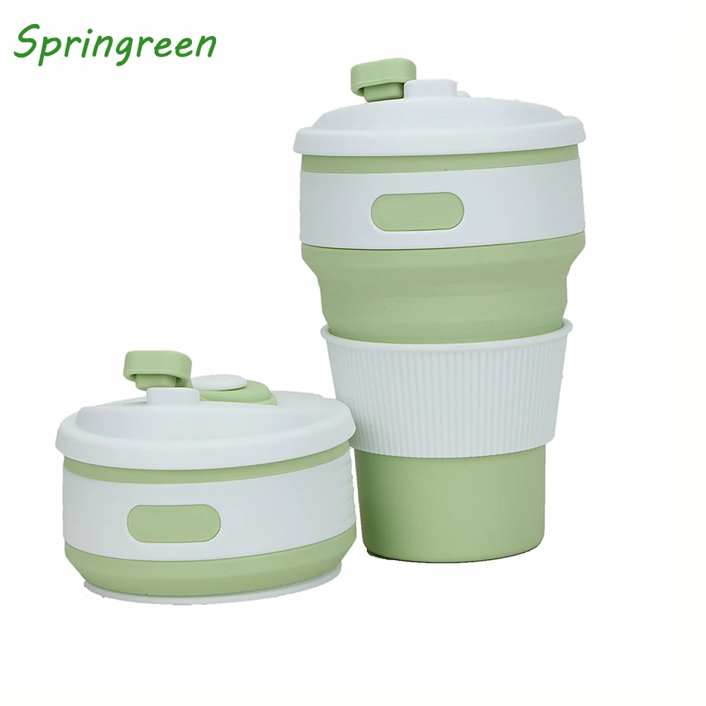 

Springreen Collapsible Travel Cup Silicone Coffee Tea Cup 12oz Reusable Foldable Pocket-Sized Camping Hiking with Lid