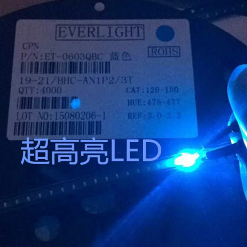100 Pz/Lotto Led 0603 Luce Blu Luminescente Tubo 475-477Nm Super Luminoso Led Light Emitting Diode