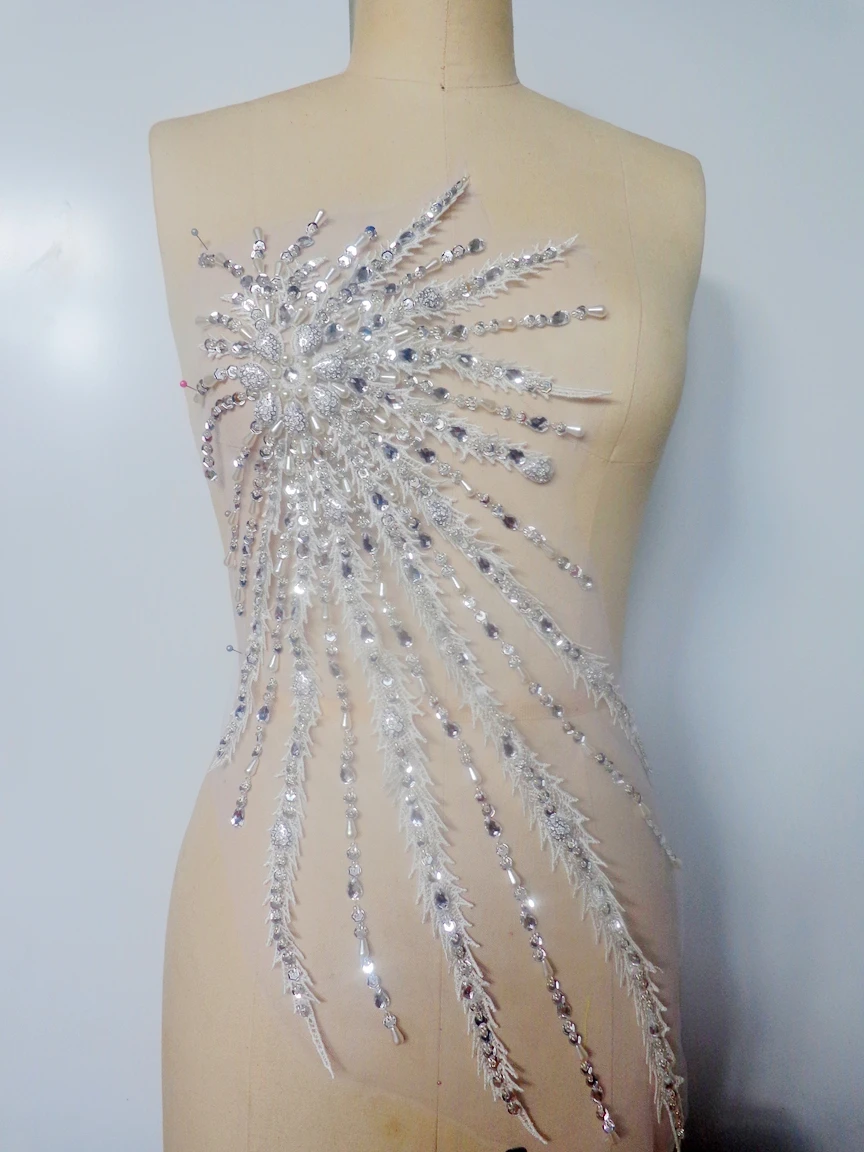 

ZBROH Handmade crystal patches whit/purple/red/p sew on Rhinestones applique with 55*30cm for dress
