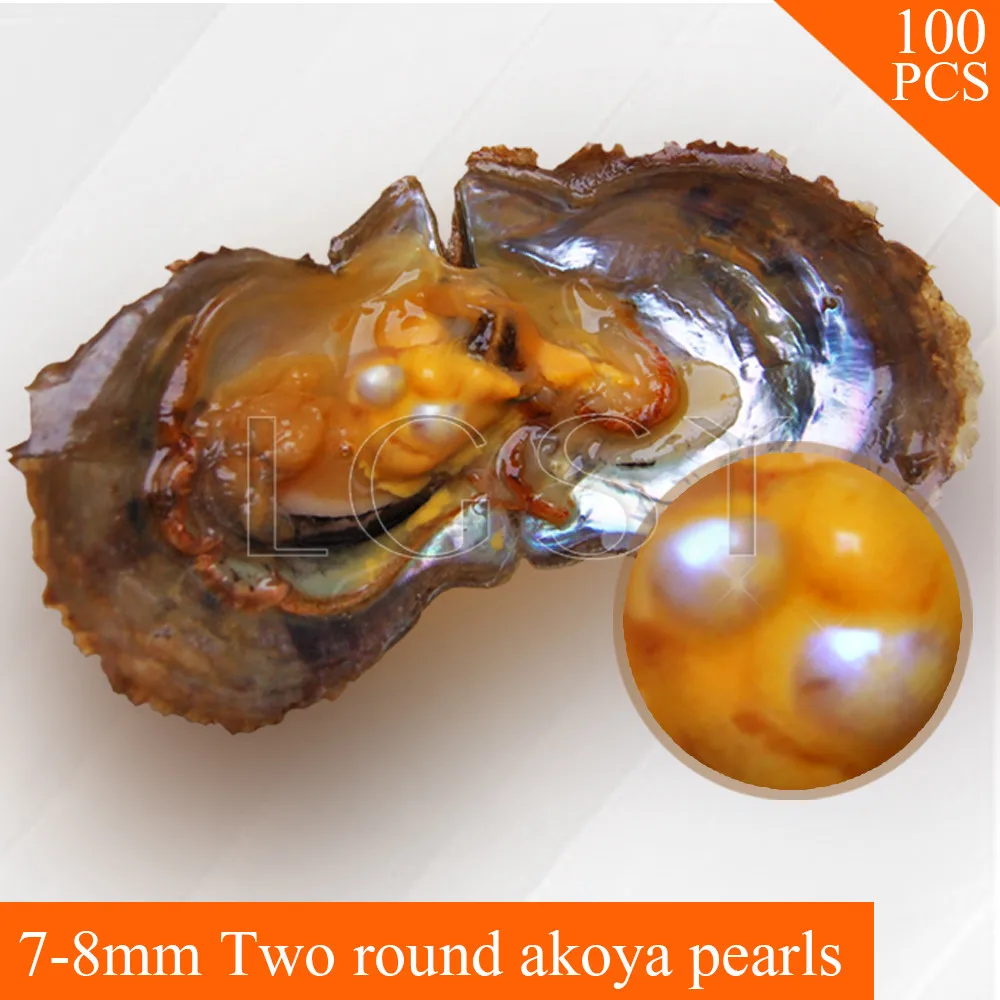 

wholesale AAA 100pcs 7-8mm round Akoya Twins pearl in oysters pearl oyster