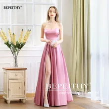Шикарное длинное вечернее платье трапециевидной формы без бретелек, сексуальное розовое вечернее платье с высоким разрезом, вечерние платья Abendkleider