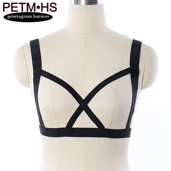 

Womens Sexy Harness adjustable Elastic Black Strappy Hollow Tops Bustier Bondage Harajuku Goth punk Fetish Exotic dance wear bra