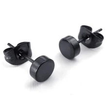 Pendientes de joyería para hombre, pendientes circulares de 4mm, 2 uds (1 par), acero inoxidable, negro