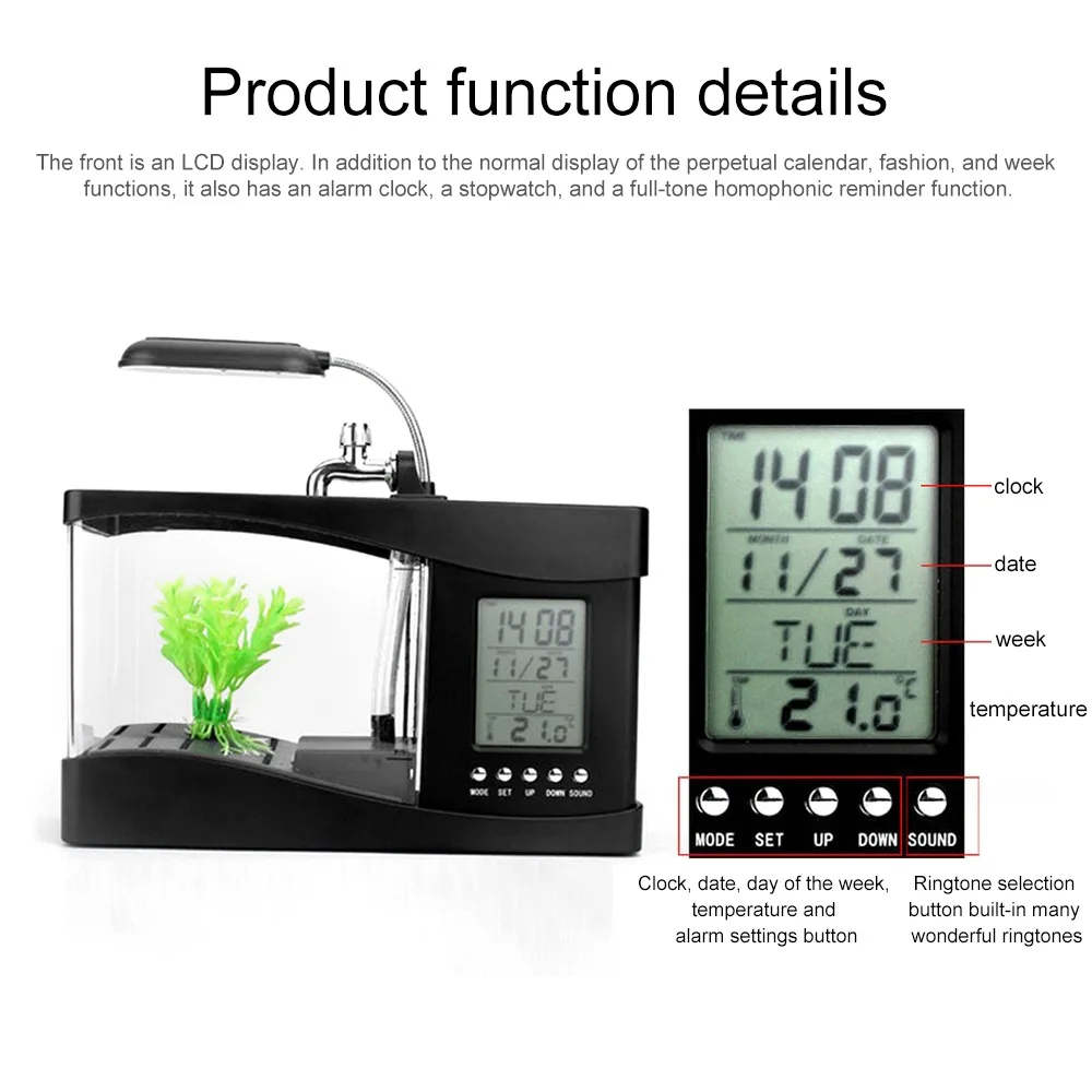 usb desktop aquarium mini fish tank with running water