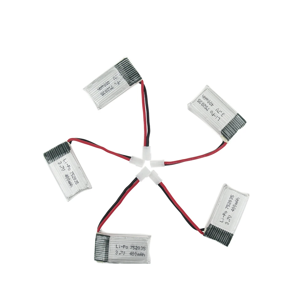 

5PCS 3.7V 400mAh Lipo Battery For Eachine H99W JJRC H31 H6C H98 Hubsan X4 H107 DM003 Spare Parts Lipo Battery Drone RC 752035