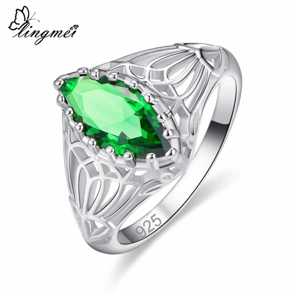 

lingmei Wholesale Wedding Engagement Marquise Cut Blue & Green Cubic Zircon Silver 925 Ring Size 6 7 8 9 10 11 12 13 Gorgeous