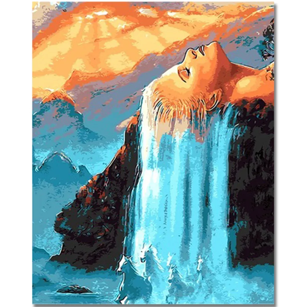 

RIHE Waterfall and woman Painting by numbers, diy acrylic coloring drawing, Modular canvas pictures for living room 40x50cm