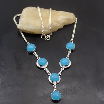 

Marvelous Unique Natural Blue Agate925 Sterling Silver Pendant Necklace Women Jewelry 18 Inch TF895