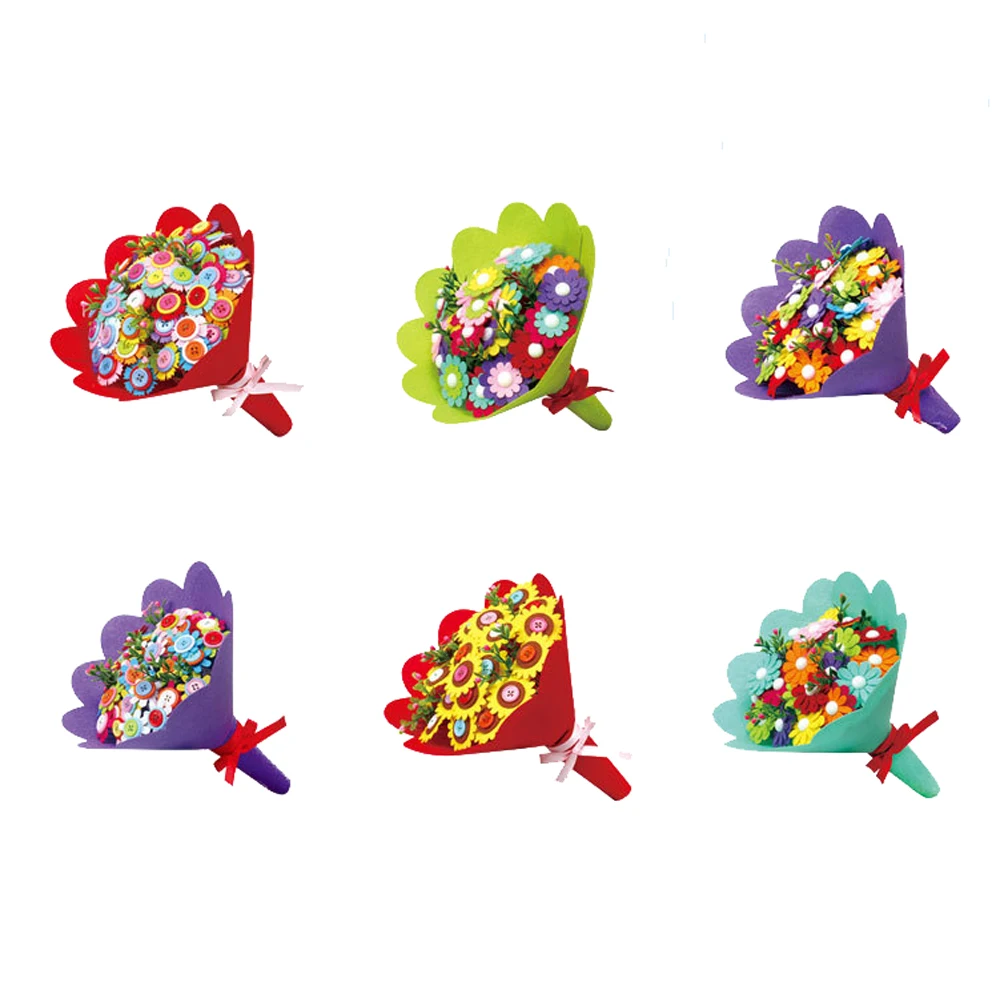 low cost  Kids Creative DIY Art Craft Hand Flower Bouquets Handmade Set Toys for Children DIY Button Flowers 