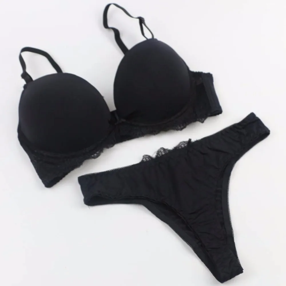 Women Underwear Solid Vs Bra Thong Sets Sexy Lingerie Suit Lace Bra And Panties Female Push Up Bra Set Plus Size underwear set