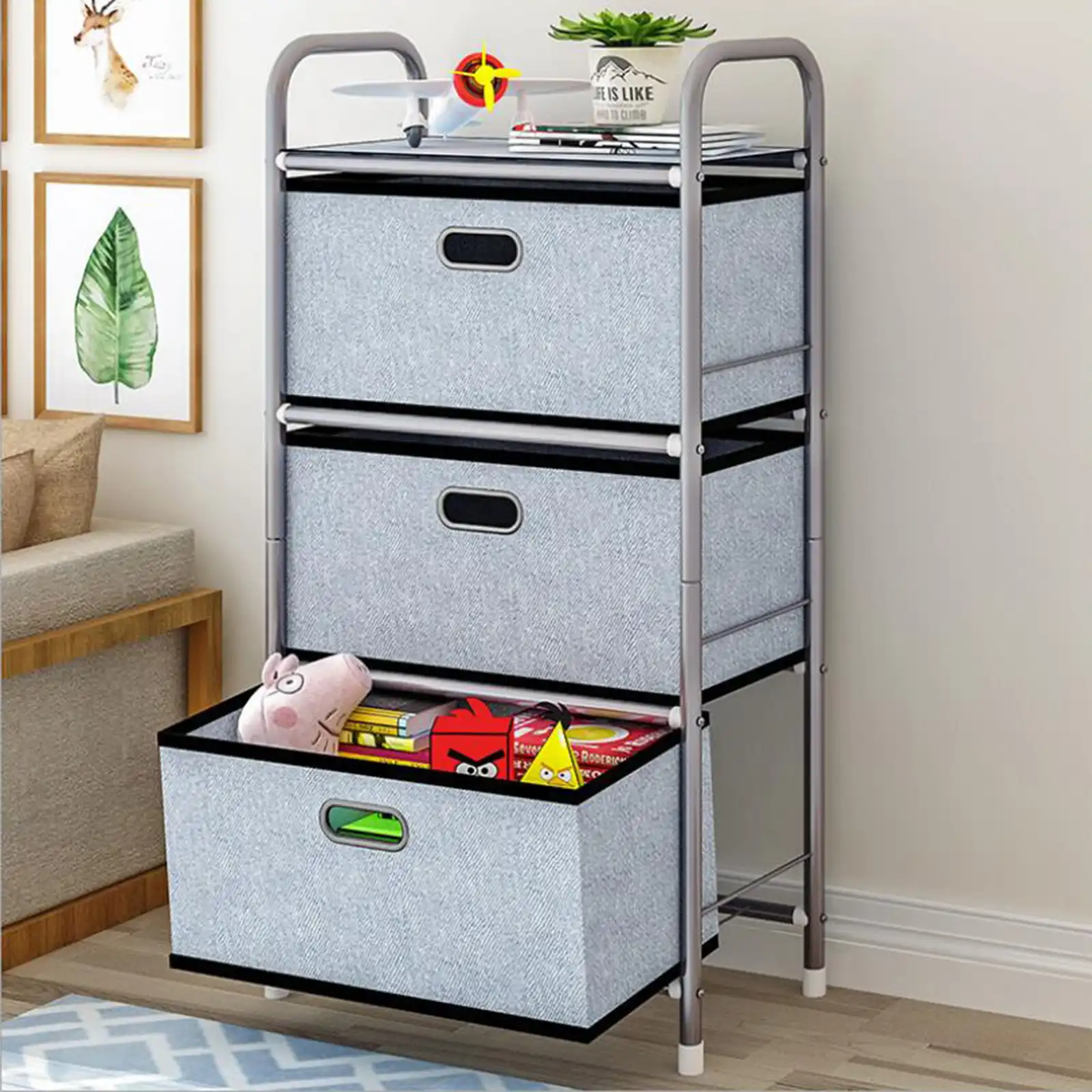 4 tier child's storage unit with bins