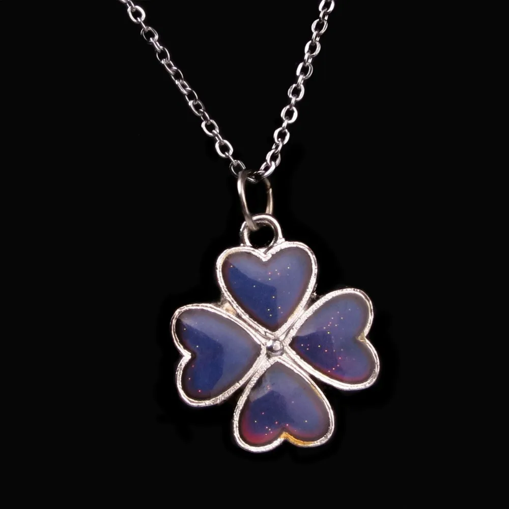 Women charm change color Clover Mood Necklace in Pendant Necklaces