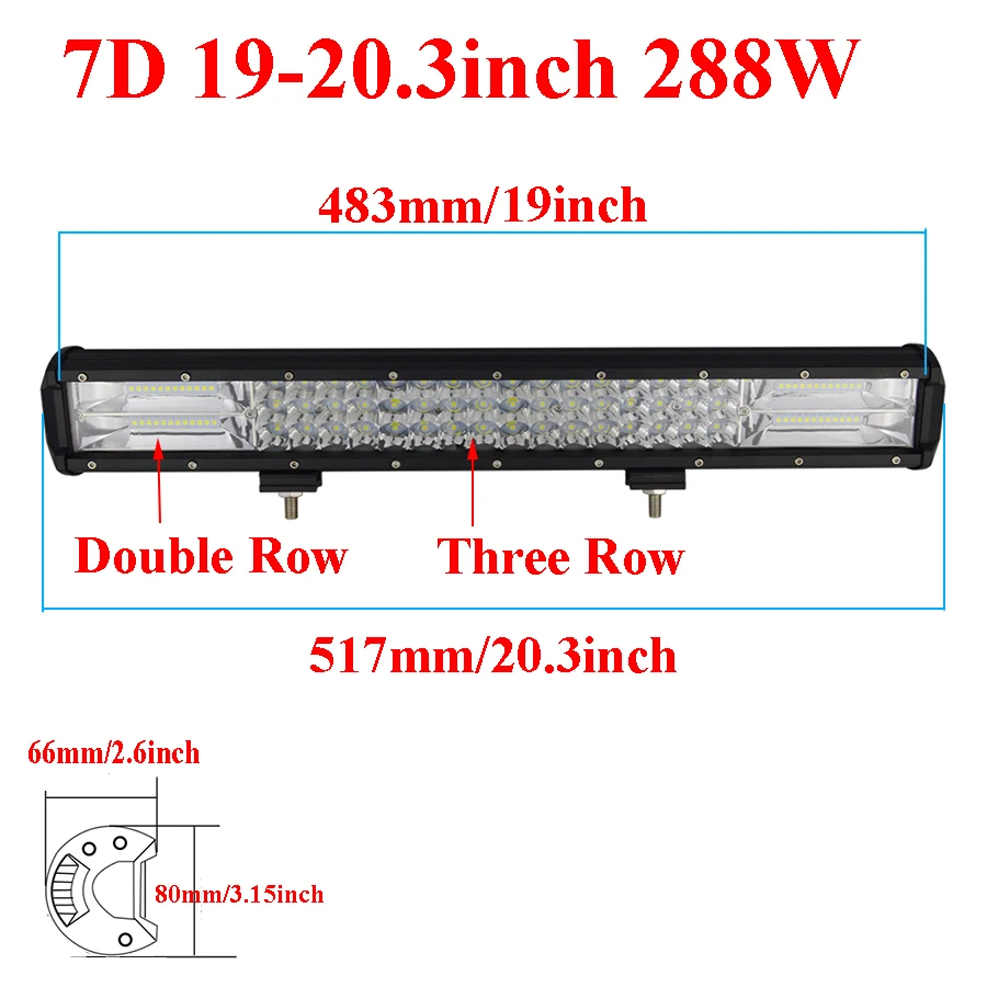 Высокая мощность 7D трехрядный 1" 18" 2" 23" дюймовый светодиодный фонарь для вождения внедорожника для грузовика внедорожника ATV 4x4 4WD 12V 24V 288W 324W