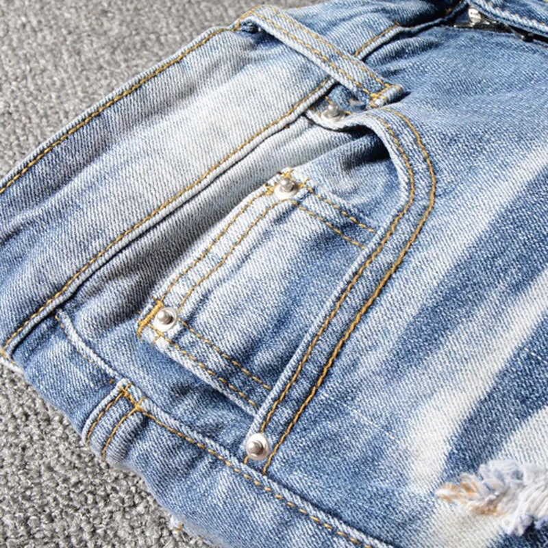 Goede Sokotoo mannen kokospalm bedrukte gekleurde ripped jeans Slim fit gaten verontruste stretch denim broek Broek